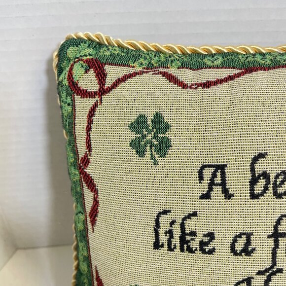 Decorative Throw Pillow With Irish Four-Leaf Clover Quote & Gold Trim - "A Best - Picture 4 of 9